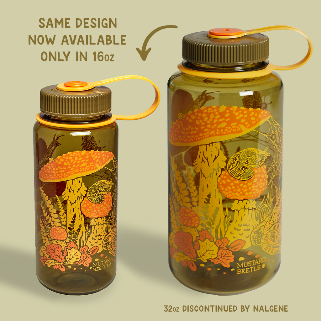 Mustard Beetle - 16oz Toad & Mushrooms, Wide Mouth Nalgene Water Bottle