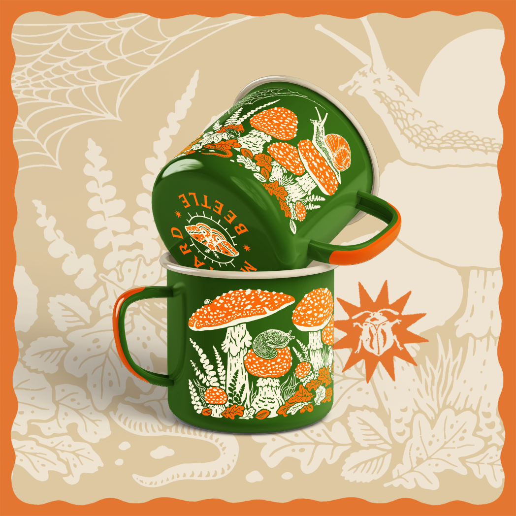 Mustard Beetle - Toad & Mushrooms Enamel Camp Mug: Green