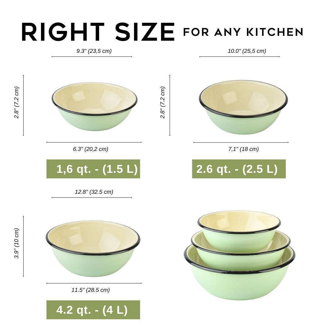 STP - Mint Сoolness Enamel Steel Bowl Set of 3 (1.6+2.7+4.2-qt)
