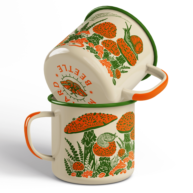 Mustard Beetle - Toad & Mushrooms Enamel Camp Mug: Green