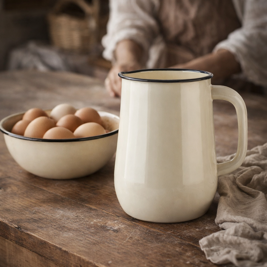 STP - Ivory Vintage Enamel Jug Pitcher