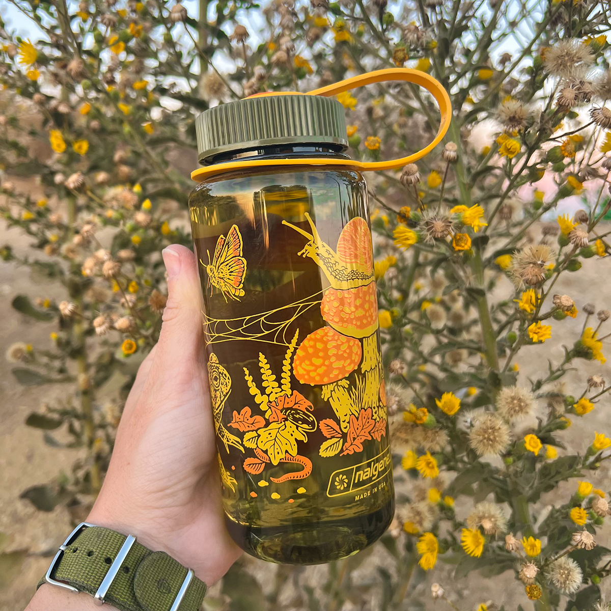 Mustard Beetle - 16oz Toad & Mushrooms, Wide Mouth Nalgene Water Bottle