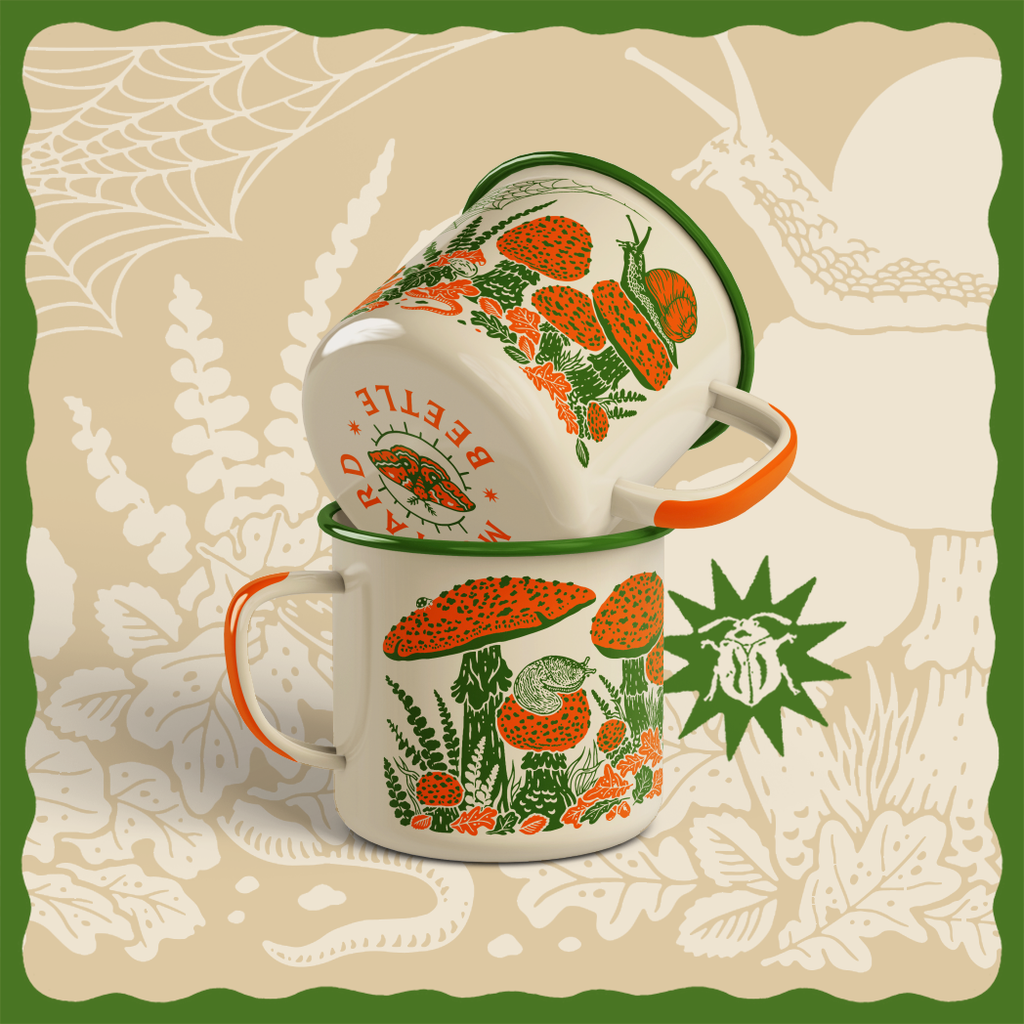 Mustard Beetle - Toad & Mushrooms Enamel Camp Mug: Green