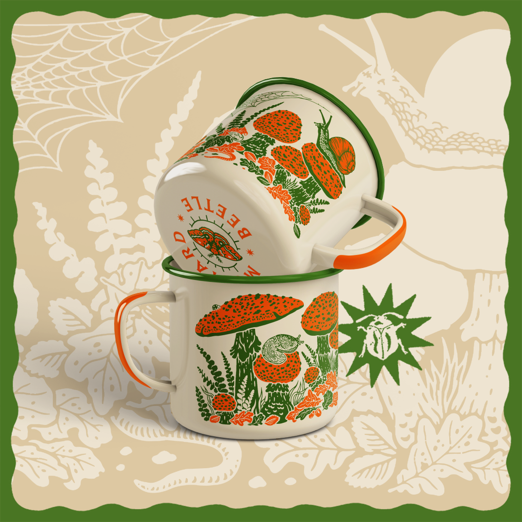Mustard Beetle - Toad & Mushrooms Enamel Camp Mug: Green