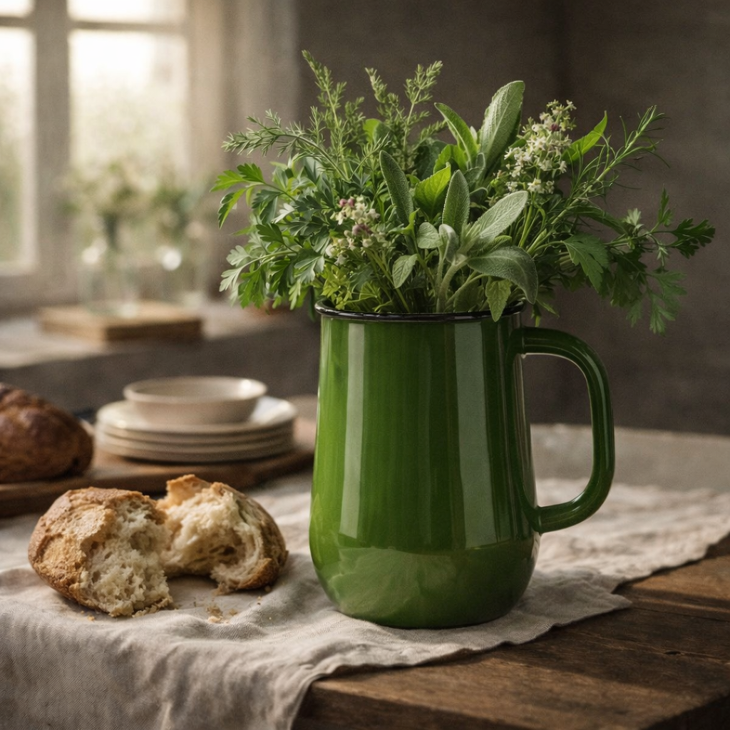 STP - Grass Green Vintage Enamel Jug Pitcher