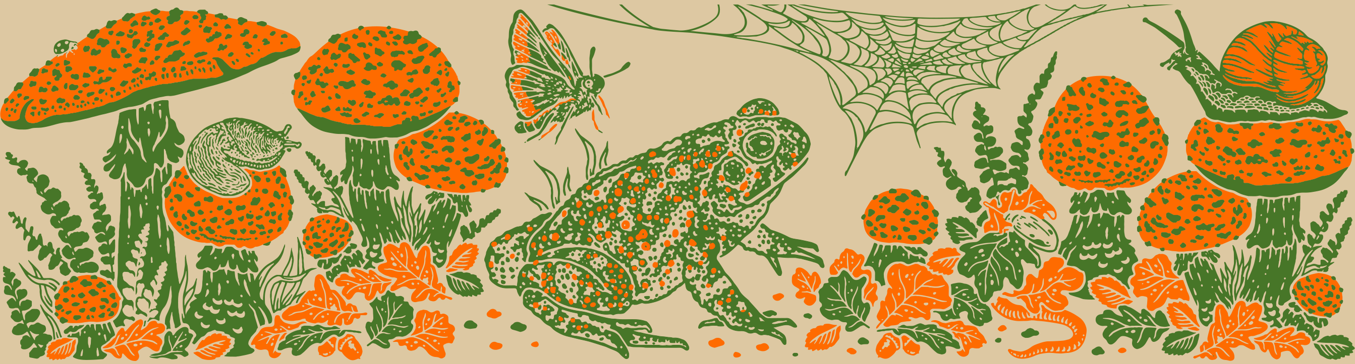 Mustard Beetle - Toad & Mushrooms Enamel Camp Mug: Green