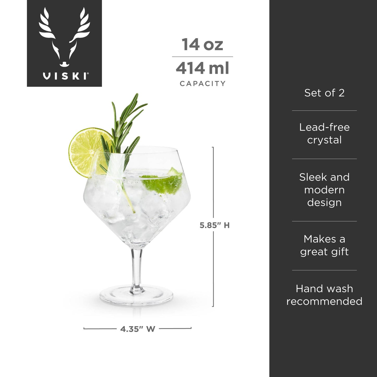 Raye™ Stemmed Angled Crystal Gin & Tonic Glasses